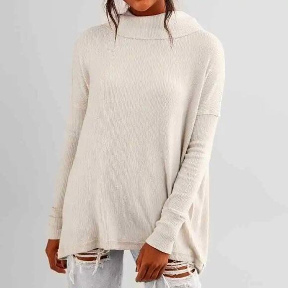 FREE PEOPLE NEW JUICY LONG SLEEVE WAFFLE KNIT OVERSIDED THERMAL STONE COLD SMALL - Picture 2 of 14